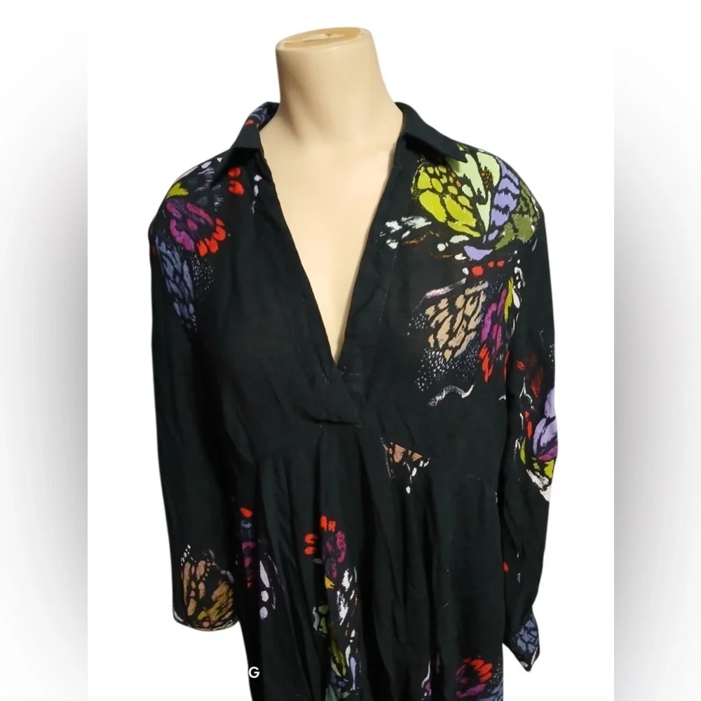 Free People Field Of Butterflies Printed Hi-Low Tunic Black Size S - Picture 14 of 16